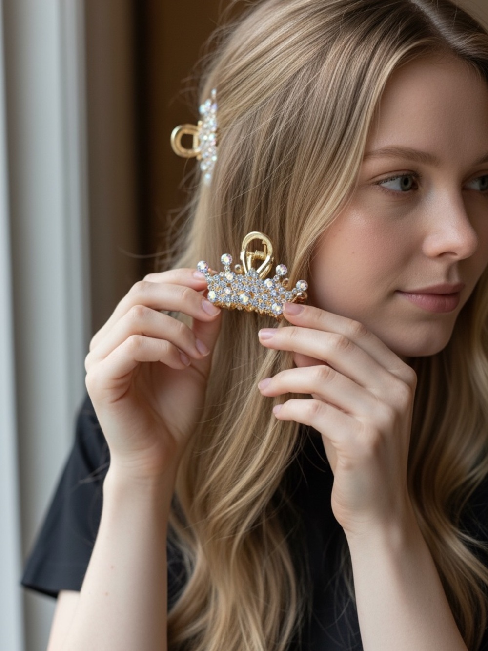 Gold Crystal Crown Hair Clip 🆕